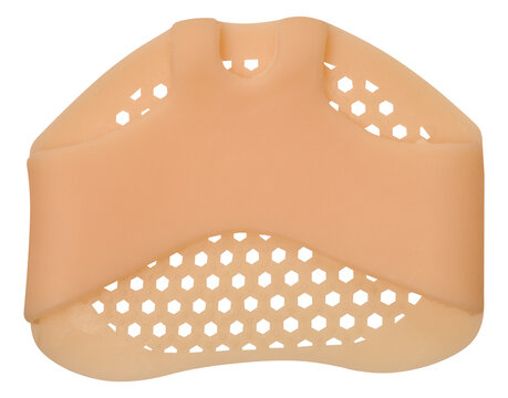Beige silicone shoe liner on an isolated background featuring a perforated honeycomb structure for ventilation and forefoot cushioning