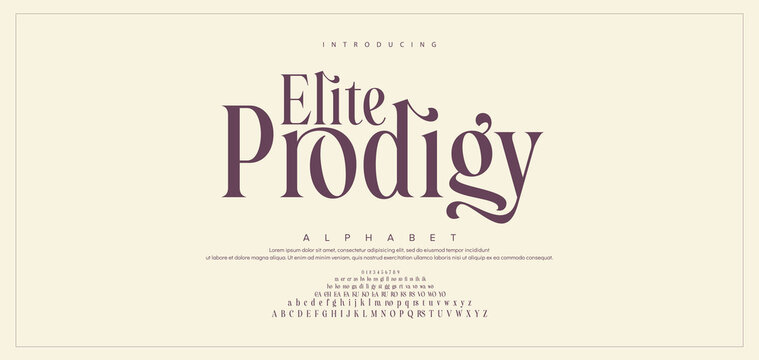 Elite Prodigy Elegant luxury alphabet font logo. Typography modern classic lettering serif italic fonts decorative wedding vintage retro logos. vector illustration