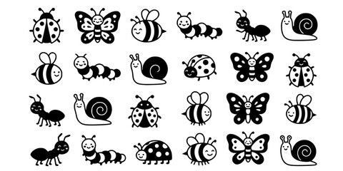 Fototapeta premium Cute Cartoon Insects Flat Vector Set - Kids Nature Illustration 