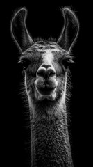 Fototapeta premium Black and white portrait of a curious llama