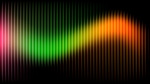 Blurred stripes pattern. 3d transparent ribbed glass background with refraction and holographic effect. Render of corrugated wall with overlay reflection light on dark.