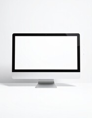 Fototapeta premium Sleek Silver All-In-One Computer Displaying Blank White Screen on a Clean White Background