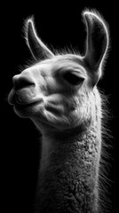 Fototapeta premium Black and white portrait of a curious llama
