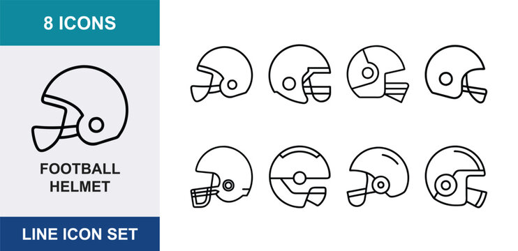 8 American football helmet linear icon set head protection gear, UI and web interface design