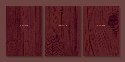 Set of mahogany wood textures. Vector red wood backgrounds. Painted wood. Templates with wooden concentric circles. Stamp of tree trunk © Morena
