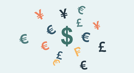 Naklejka premium Colorful currency symbols floating in the air