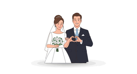Obraz premium Bride and groom holding smartphone.