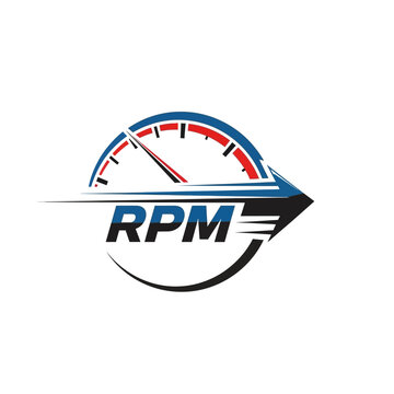 RPM speedometer logo design element.