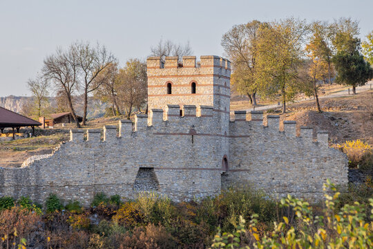 Tower, wall, and parapets of the Tsarevets Fortress.