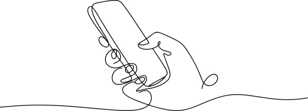 Continuous one line drawing. Human hand holding smartphone. Linear style. one line Icon drawing