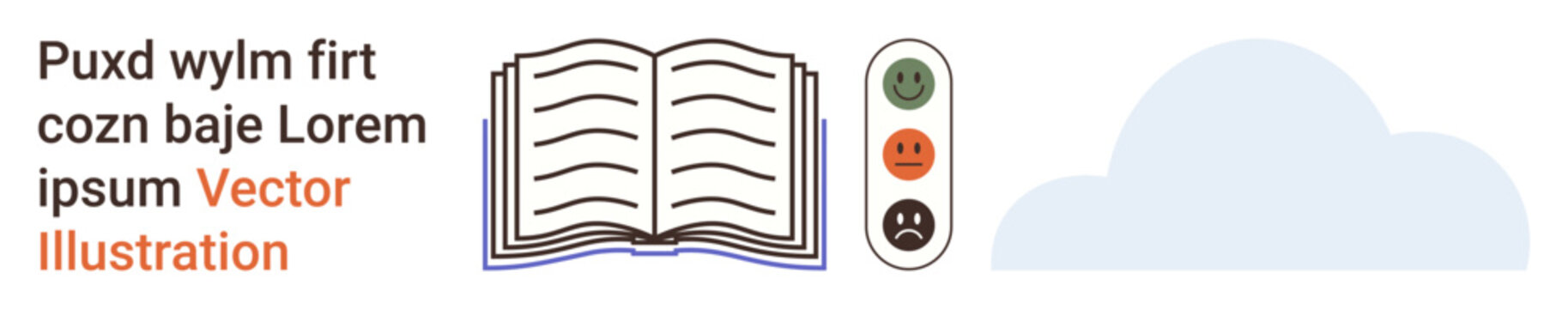 Education, emotional health, communication, concept learning, digital media, feedback system. Open book, emotion stoplight and a blue cloud. Education and emotional health symbols