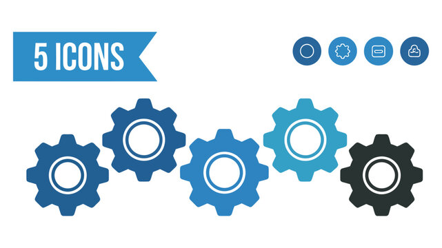 Modern engineering concept with five distinct gear wheel icons