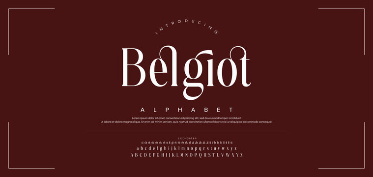 Belgiot Luxury wedding alphabet number and letter font. elegant classic Typography lettering serif fonts, decorative vintage retro concept. vector illustration