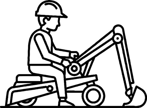 Construction Worker Operating Mini Excavator Vector Illustration