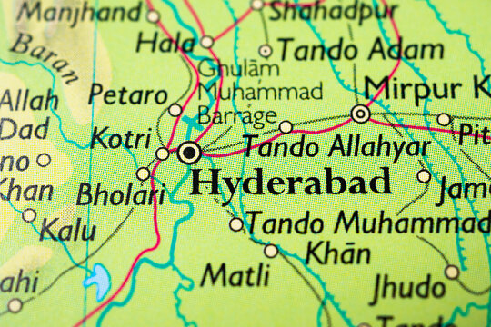 Detailed map close up of Hyderabad Sindh region Pakistan.