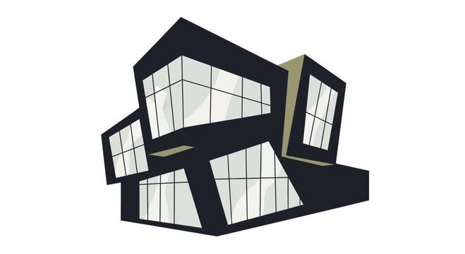 Modern black house with large windows.