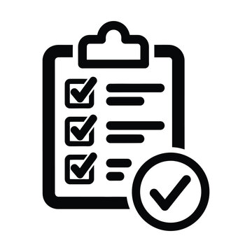 Clipboard checklist icon with completed tasks and approval checkmark to do list quality control line art checklist