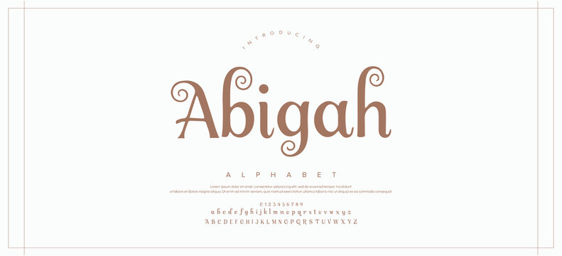 Abigah Luxury beauty font alphabet logo. Typography beautiful fashion elegant classic letters serif italic fonts wedding vintage retro casters logos. vector illustration