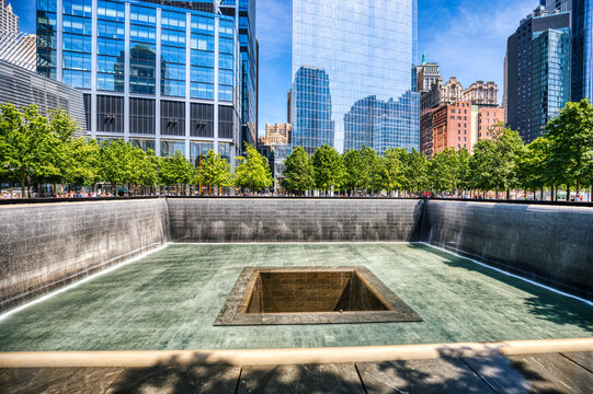 New York City Downtown 9/11 Memorial with Freedom Tower Skyline, New York
