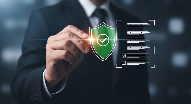 Cybersecurity concept a man interacting with a digital shield interface