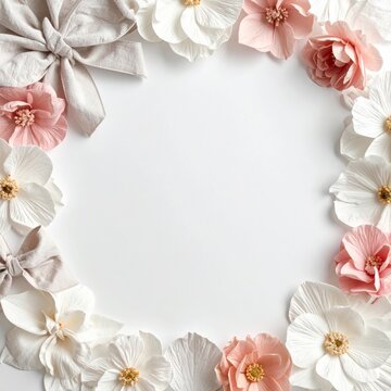 Soft Pastel Floral Wreath with Bows Gentle Wedding Invitation Background