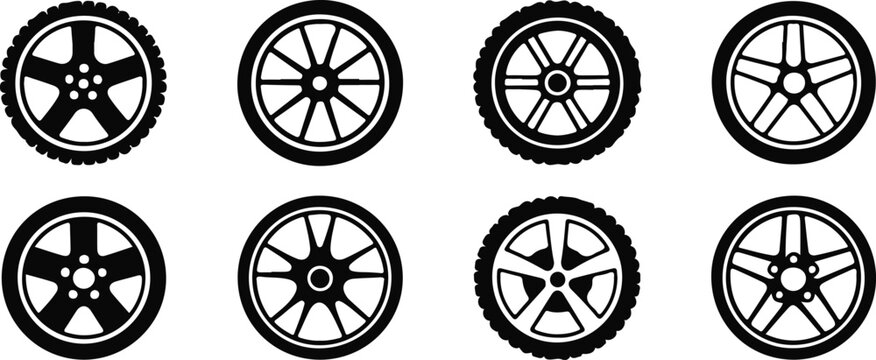set car wheel icon collection. fast speed wheels symbol tire track texture racing logo design vector illustration.