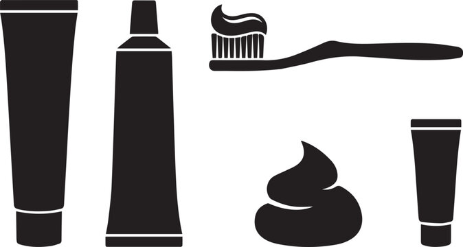 Toothpaste Tube and Dental Care Silhouettes