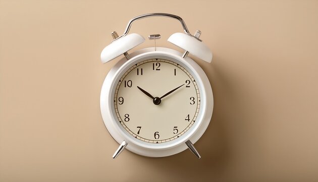 minimalist white square alarm clock on beige background