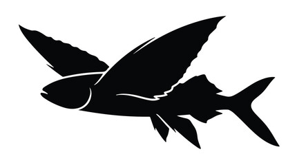 Obraz premium Winged fish silhouette flying creature black and white illustration for design