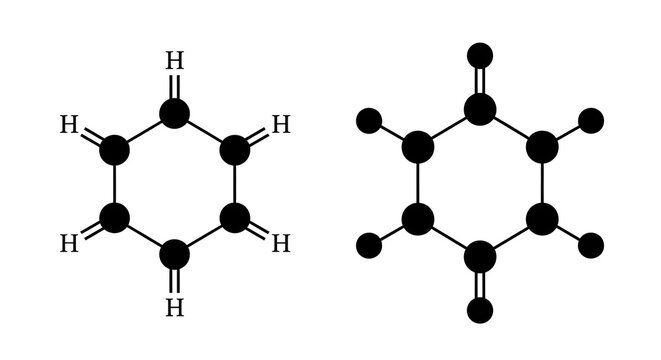 Ball-and-stick models of two hydrocarbon molecules, ethane and cyclohexane, in style