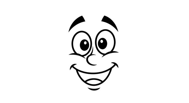 Black and white line of a smiling cartoon dog with floppy ears smile
