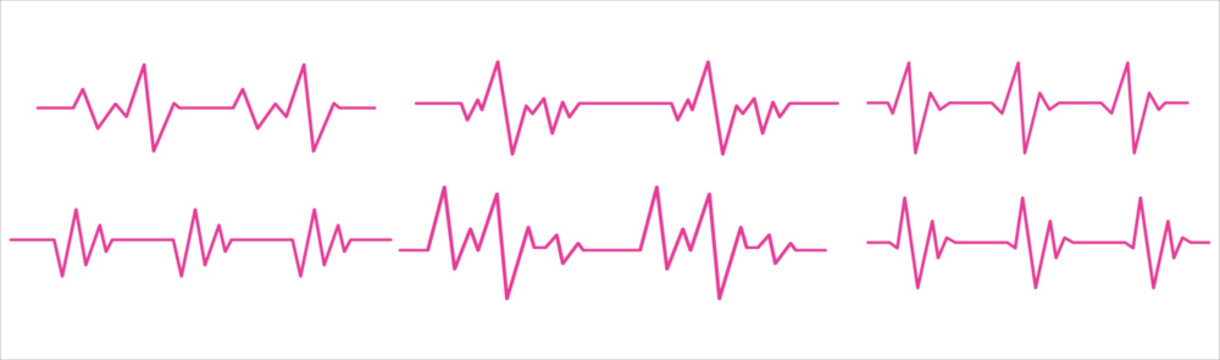 Heartbeat line set with cardiology pulse traces and heart icons. Clean blue medical design isolated on white background for healthcare, clinic, and monitoring visuals. Modern electrocardiogram element