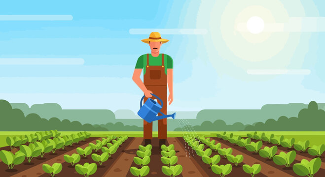 Man watering plants in a field 3.