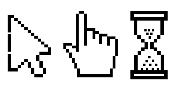 Classic retro computer pixel cursor icons vector graphic 8-bit retro design	