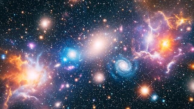 Vibrant cosmic scene with stars and galaxies.