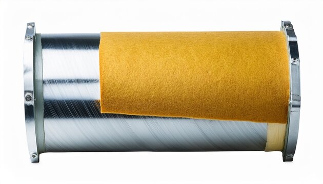 metal pipe section with thermal insulation layer isolated on white background