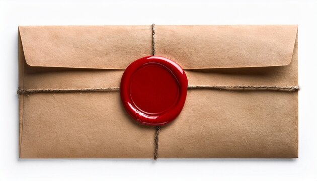 vintage envelope sealed with red wax stamp isolated on white background