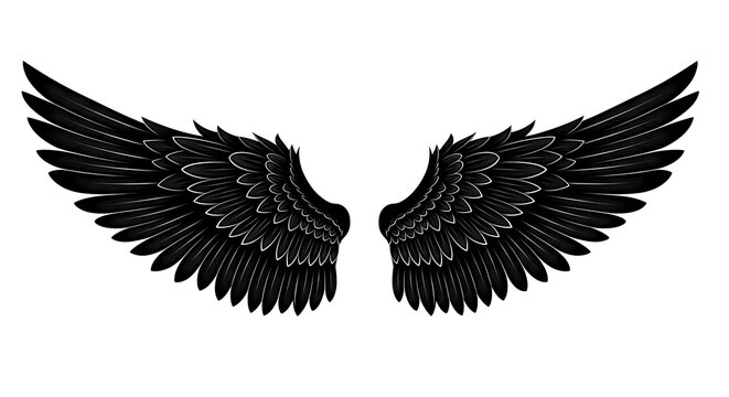 Black and white of stylized bat wings symmetry