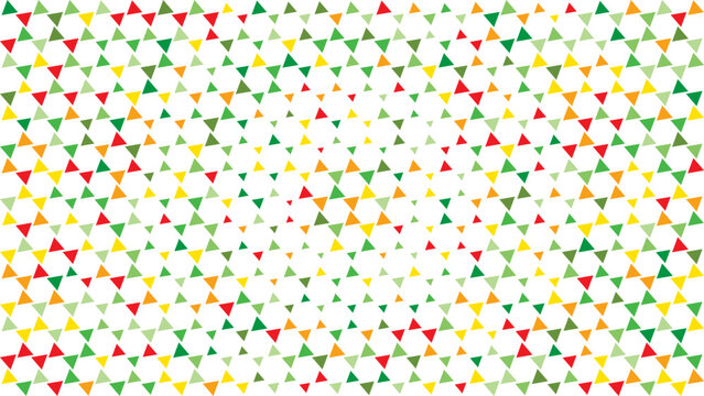 Abstract multicolor triangle pattern, playful geometric composition with red green yellow shapes scattered on white background, modern creative texture
