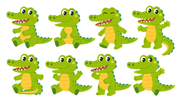 Cute Crocodile Cartoon Set &ndash; Funny Alligator Characters Collection