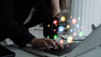 Concept of digital marketing and online communication. A network of user engagement is shown...