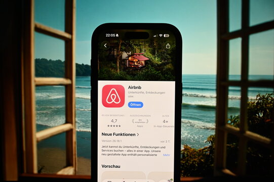 Germany - May 4,2026: Airbnb on phone