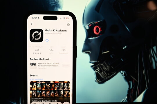 Germany - May 4,2026: Grok AI on phone