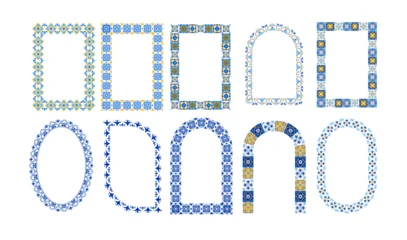 Fototapete Portugal Keramikfliesen Ornamental frames collection with traditional Azulejo Portuguese tile patterns. Mediterranean ceramic set. Moroccan decorative elements.  © Marina Zlochin