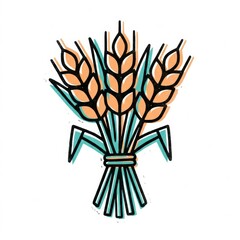 Fototapeta premium Wheat stalks are grouped together in a bundle, illustrating aspects of sustainability in a clear and simple design style focused on climate themes.