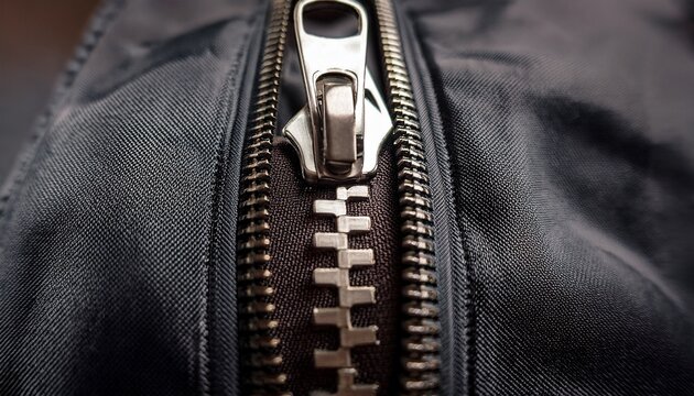 close up view of zipper on fabric item showcasing metal teeth and slider mechanism highlighting its functionality and design