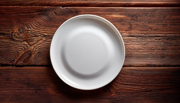 blank white plate on wood background fg