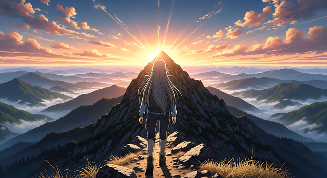 Mountain Peak at Sunrise Landscape View.
