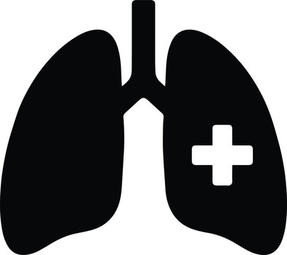  Silhouette of Human Lungs with a Small Medical Cross Symbol