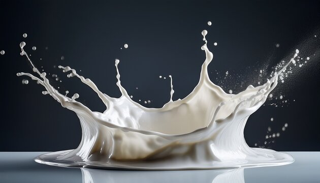 a dynamic liquid explosion of white milk on a plain background